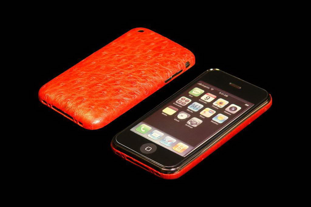 MJ Apple iPhone Gold VIP Leather Duo - Ostrich Red Skin