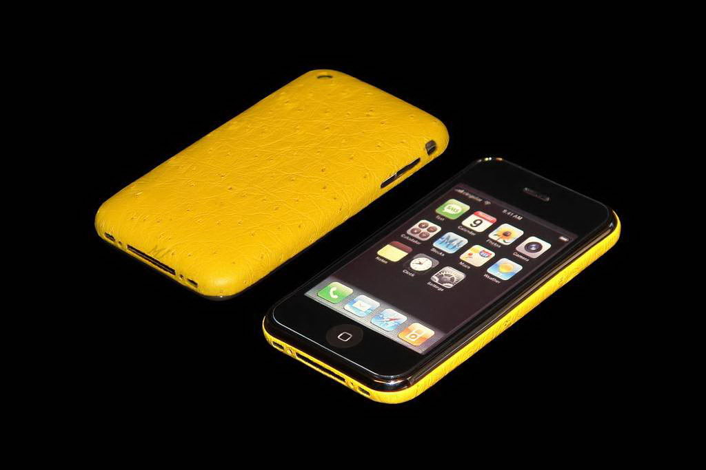MJ Apple iPhone Gold VIP Leather Duo - Ostrich Yellow