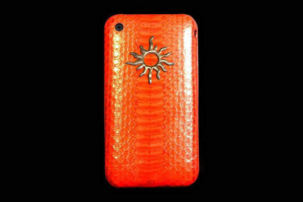 Apple iPhone Platinum Leather - Python Skin Red Orange inlaid Gold Apple 888