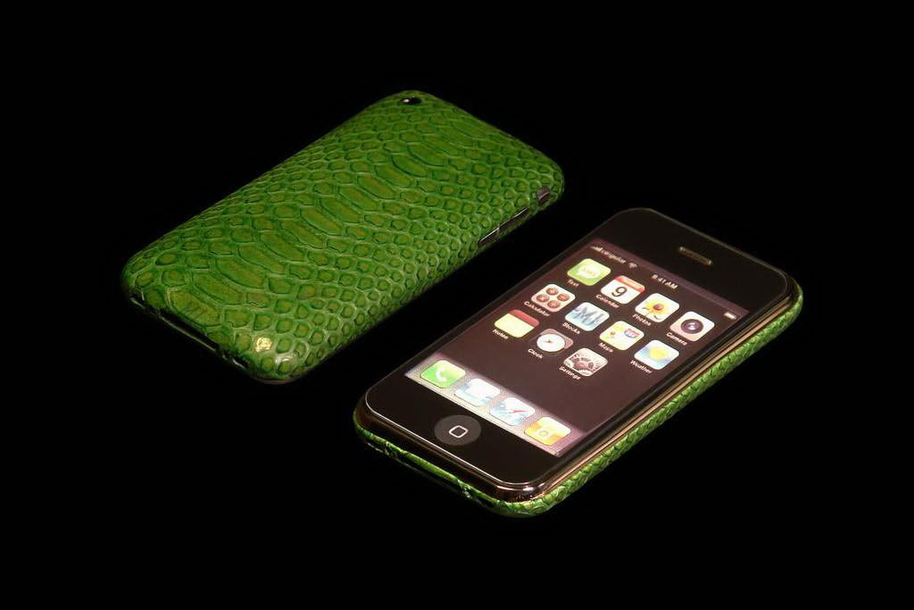 MJ Apple iPhone Gold VIP Leather Duo - Anaconda Green Skin